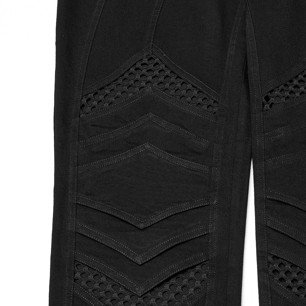 WK-718NCM Gothic Mesh Panel Black Punk Pants with Unique Stitching