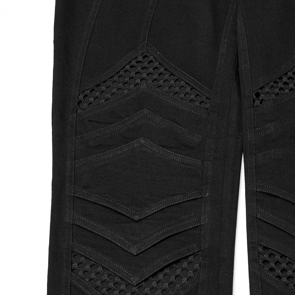WK-718NCM Gothic Mesh Panel Black Punk Pants with Unique Stitching