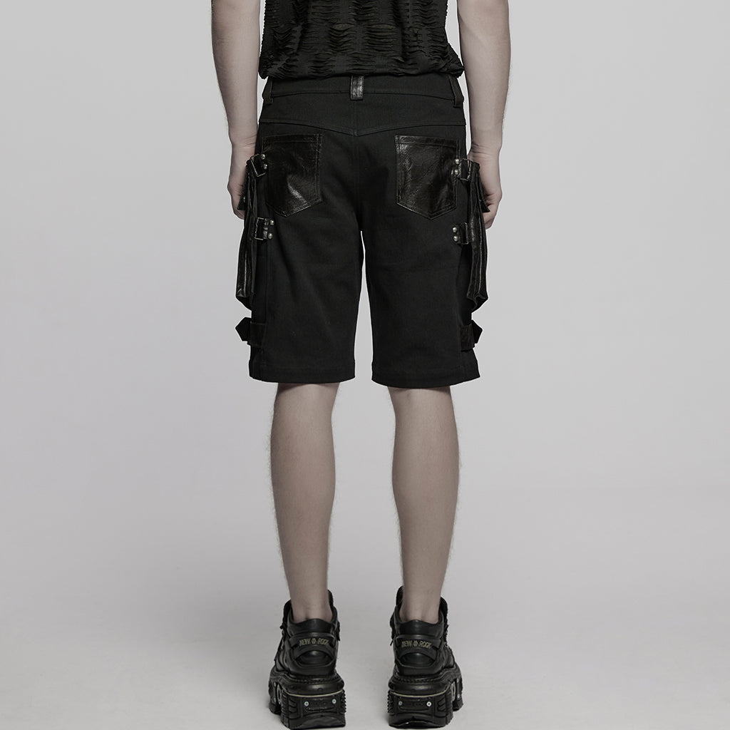 WK-719NDM Edgy Black Punk Pants with Leather Accents and Pockets
