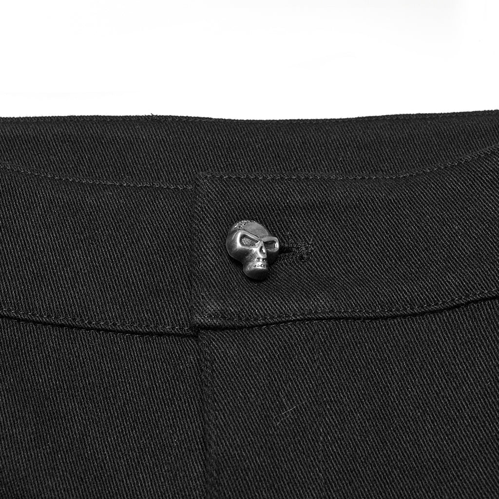 WK-719NDM Edgy Black Punk Pants with Leather Accents and Pockets