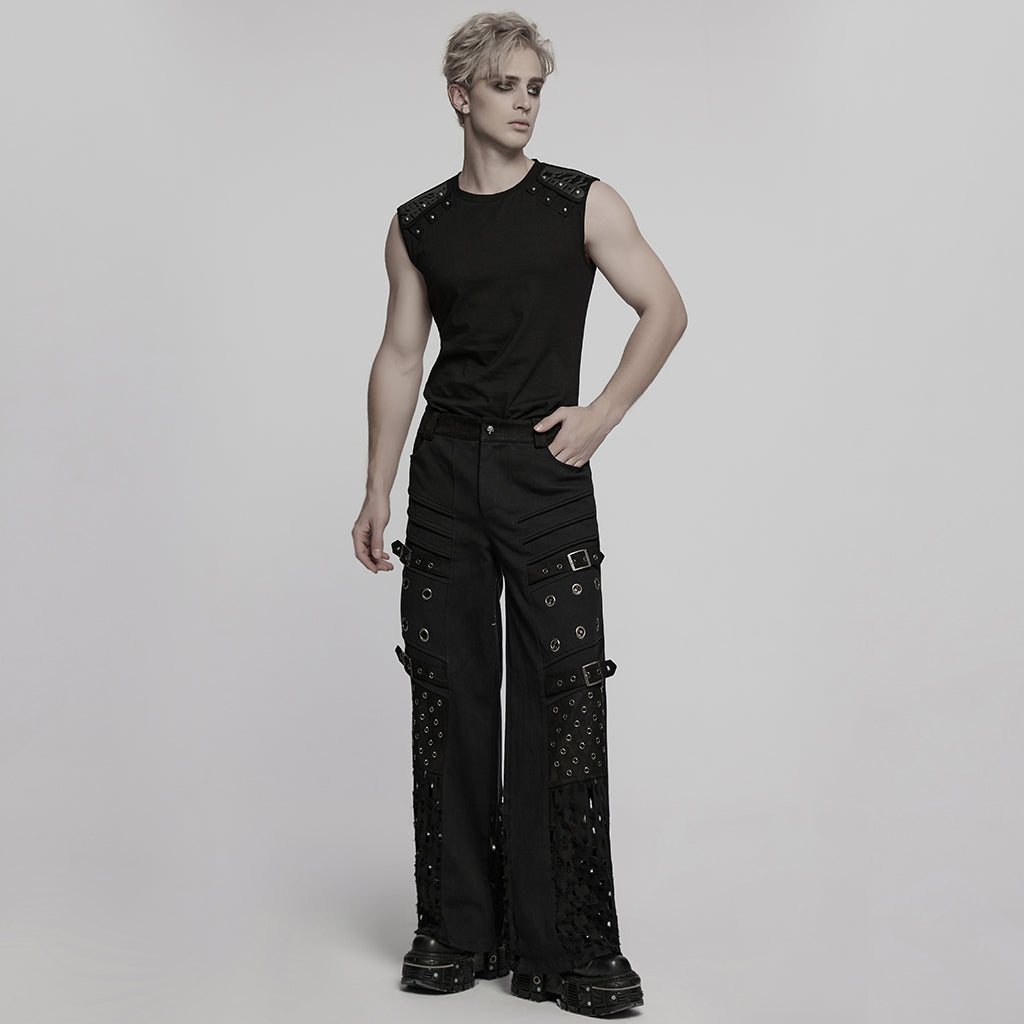 WK-721XCM Mens Grommet Buckle Strap Punk Pants Gothic Style Fashion