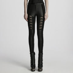 WK-722DDF Gothic Pants Black Lace Cutout High Waist Leggings