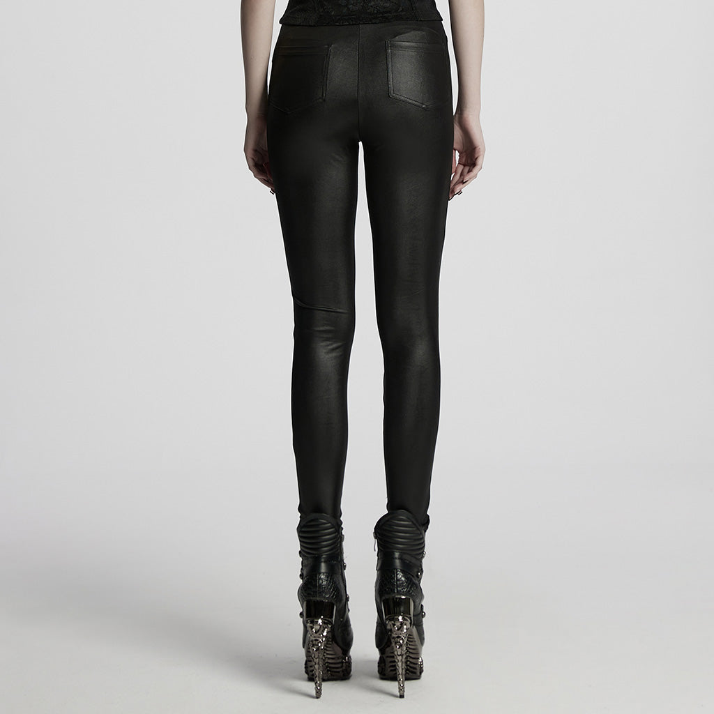 WK-722DDF Gothic Pants Black Lace Cutout High Waist Leggings