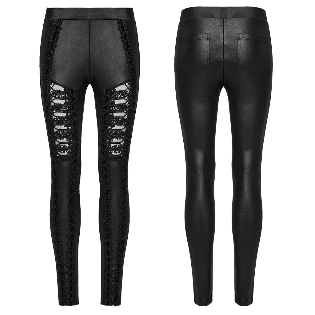 WK-722DDF Gothic Pants Black Lace Cutout High Waist Leggings