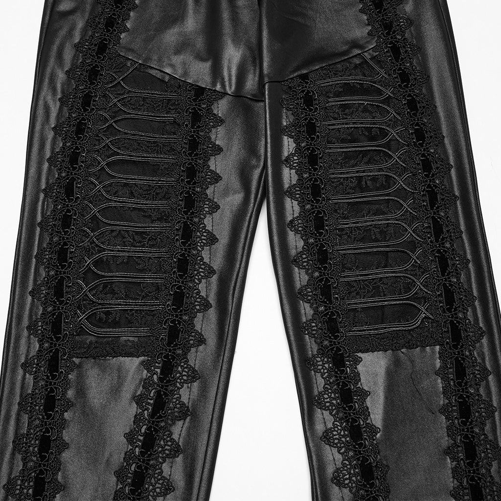 WK-722DDF Gothic Pants Black Lace Cutout High Waist Leggings
