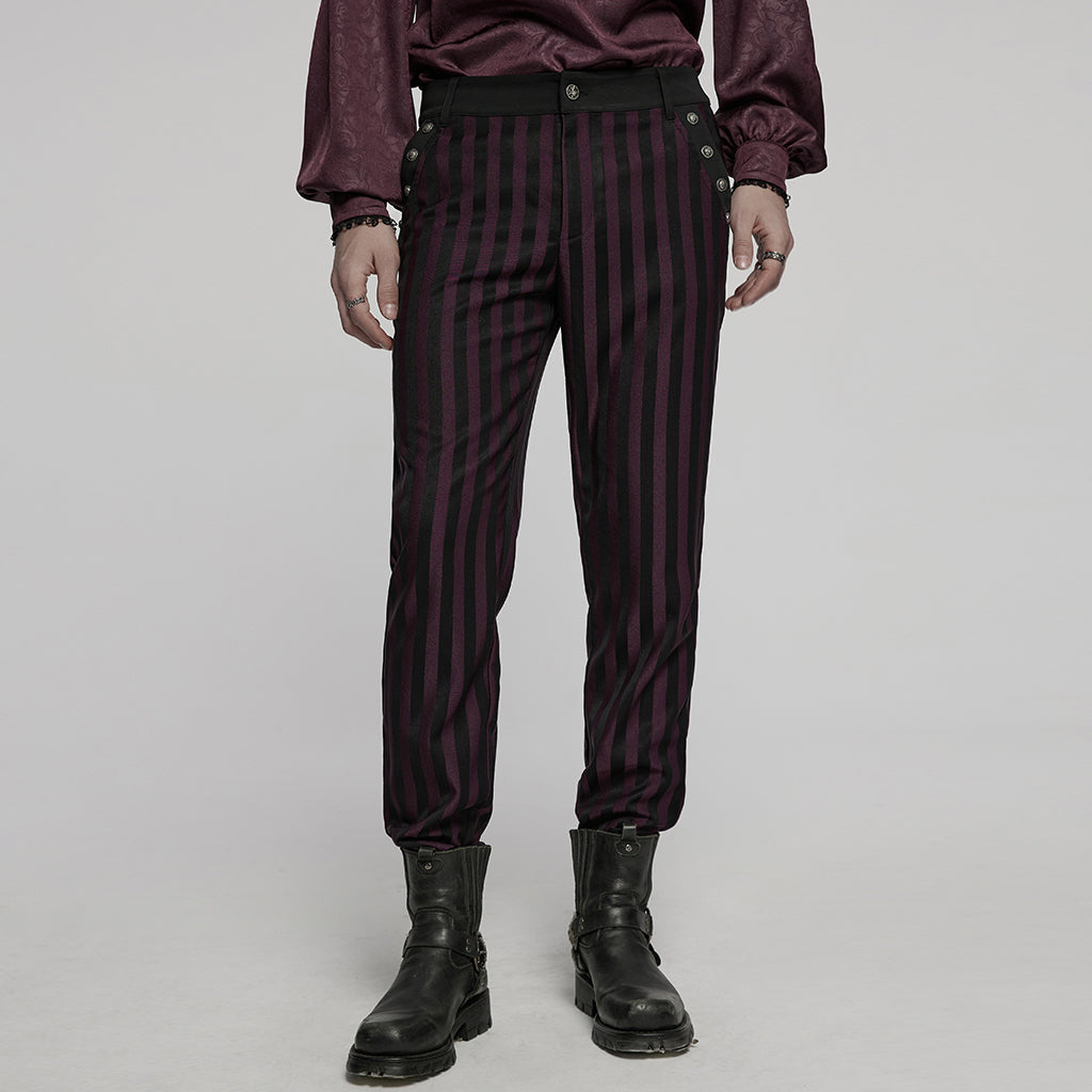 WK-723XCM Mens Gothic Striped Slim-Fit Steampunk Trousers