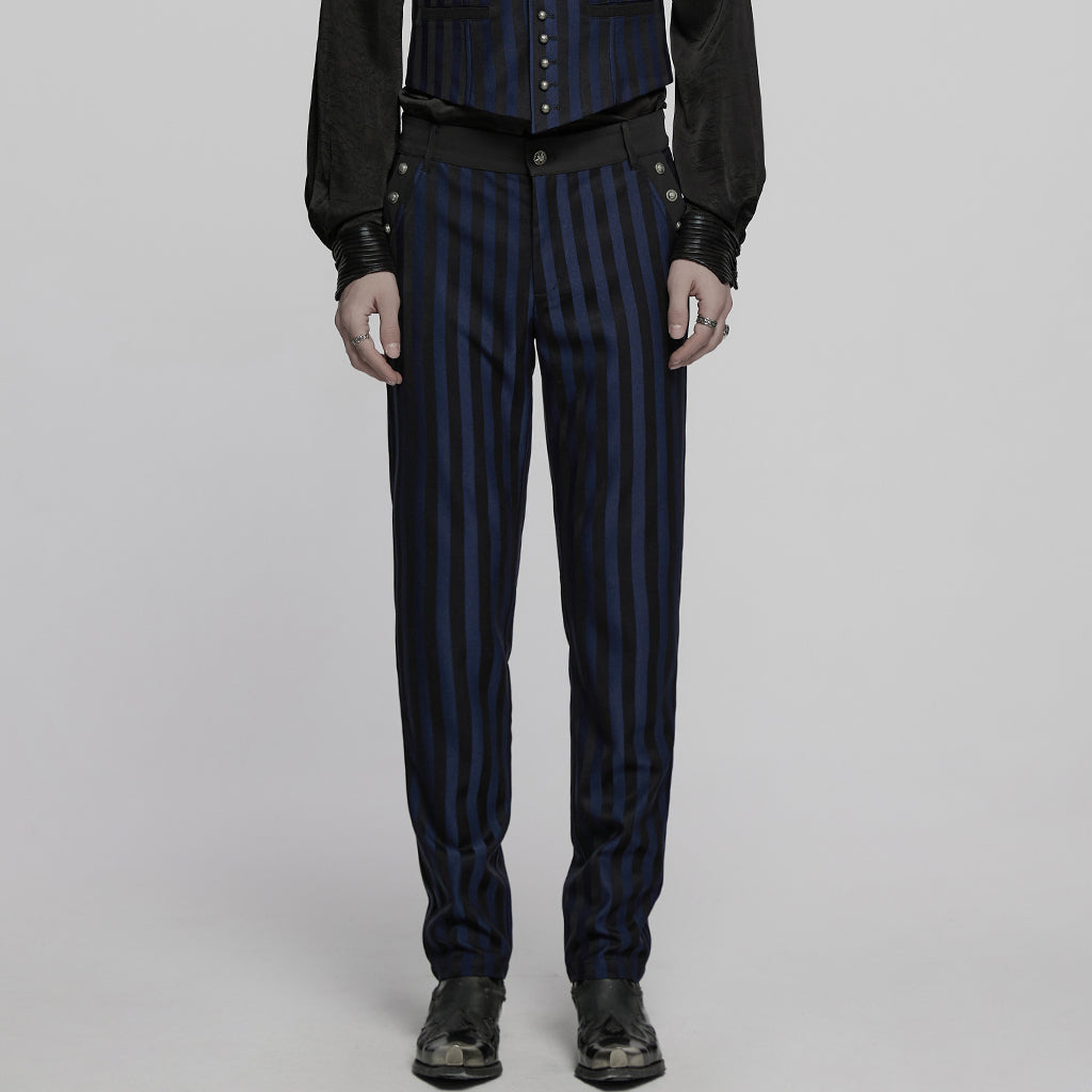 WK-723XCM Mens Gothic Striped Slim-Fit Steampunk Trousers