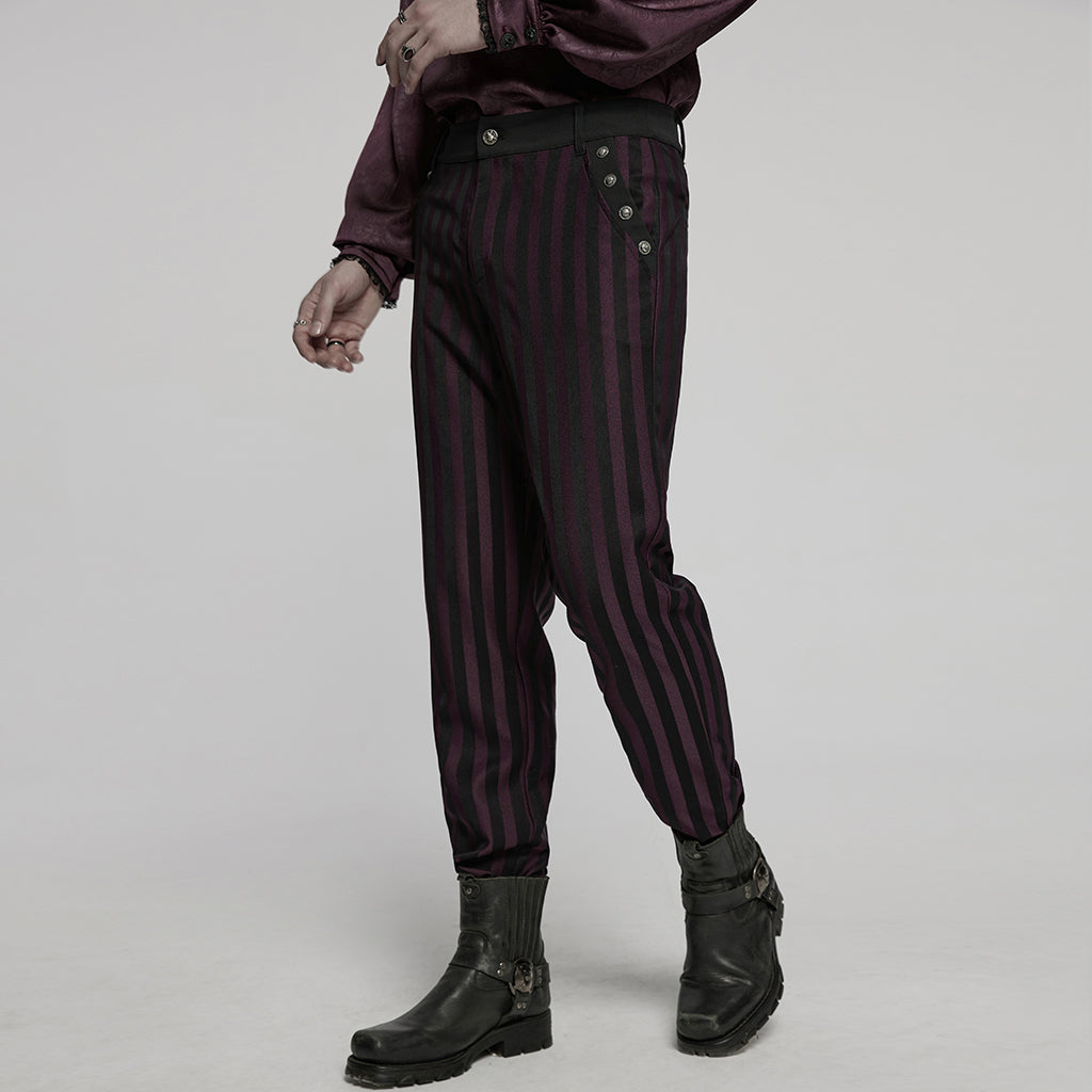 WK-723XCM Mens Gothic Striped Slim-Fit Steampunk Trousers