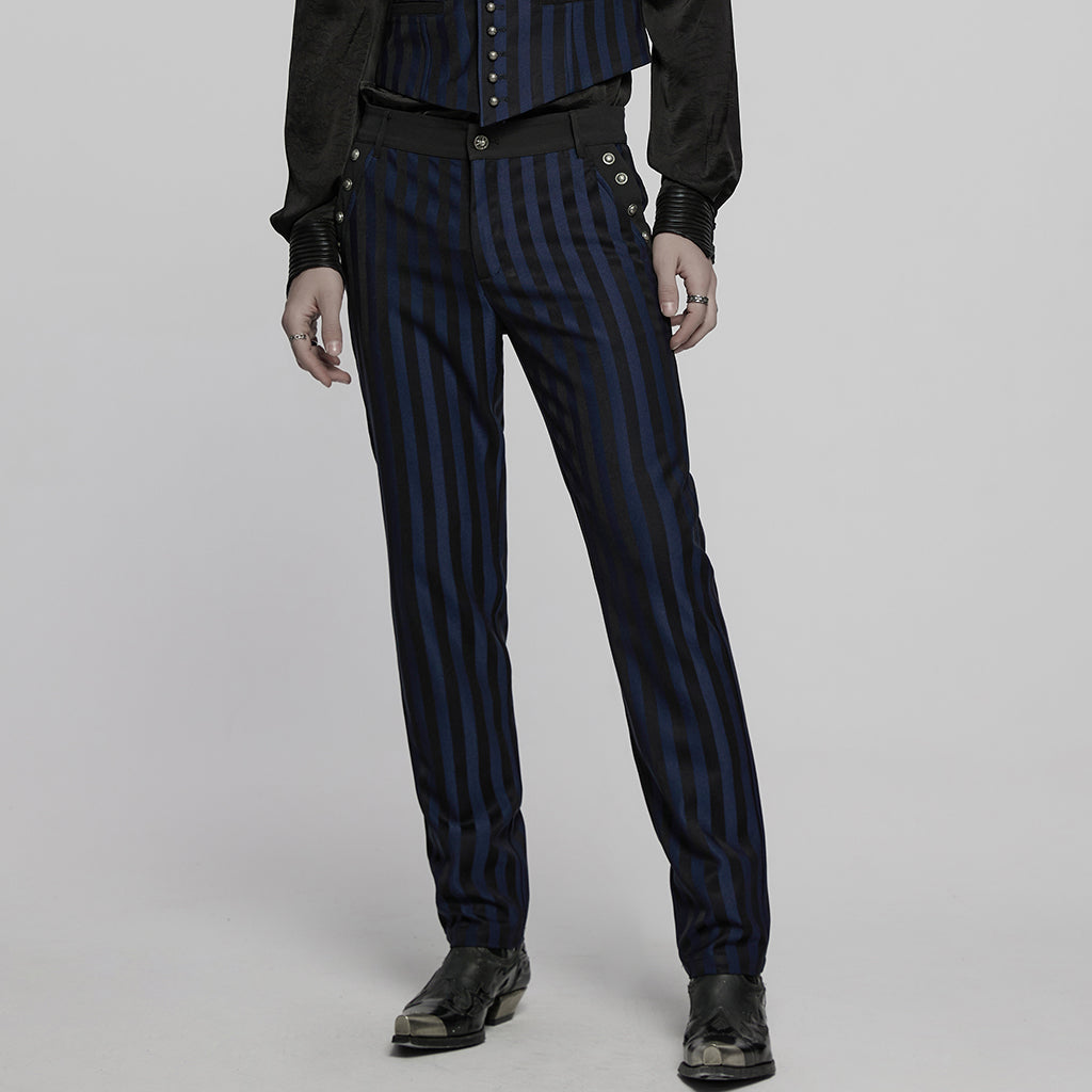 WK-723XCM Mens Gothic Striped Slim-Fit Steampunk Trousers
