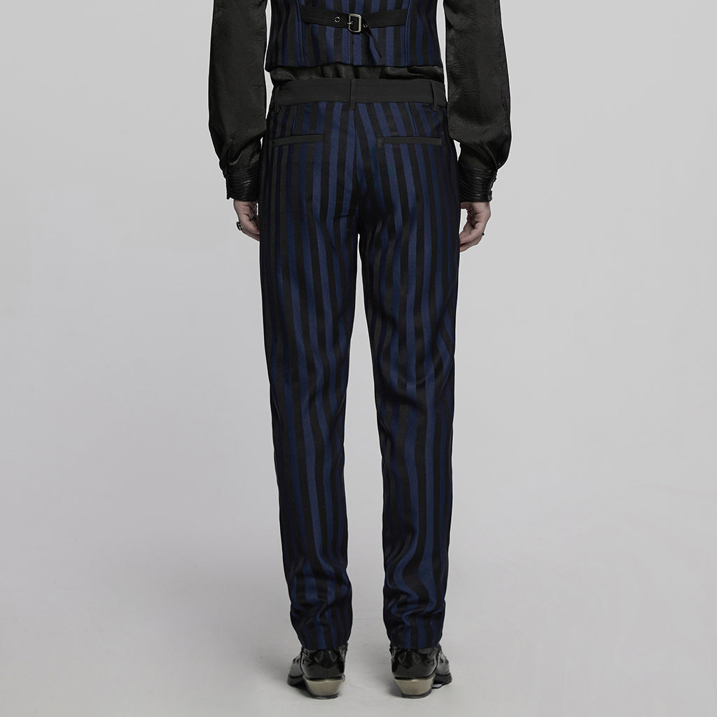 WK-723XCM Mens Gothic Striped Slim-Fit Steampunk Trousers