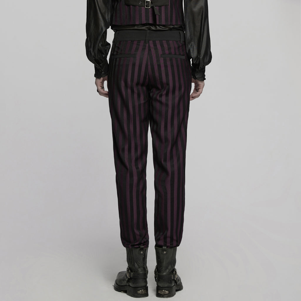 WK-723XCM Mens Gothic Striped Slim-Fit Steampunk Trousers