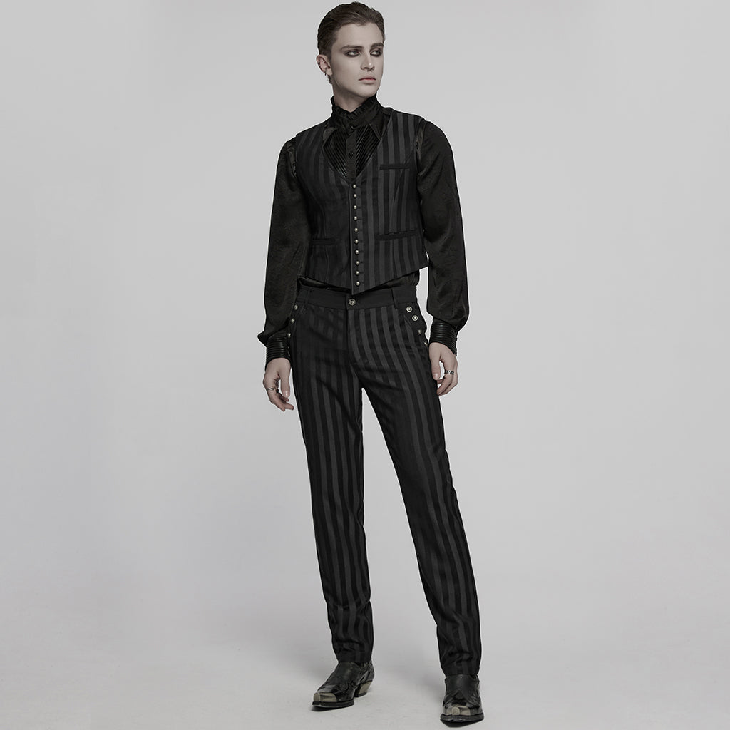 WK-723XCM Mens Gothic Striped Slim-Fit Steampunk Trousers