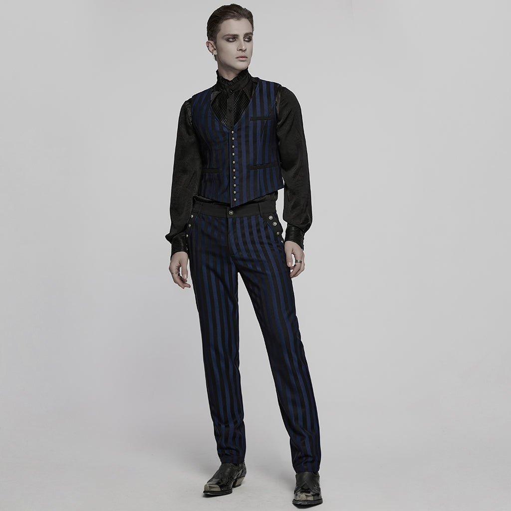WK-723XCM Mens Gothic Striped Slim-Fit Steampunk Trousers