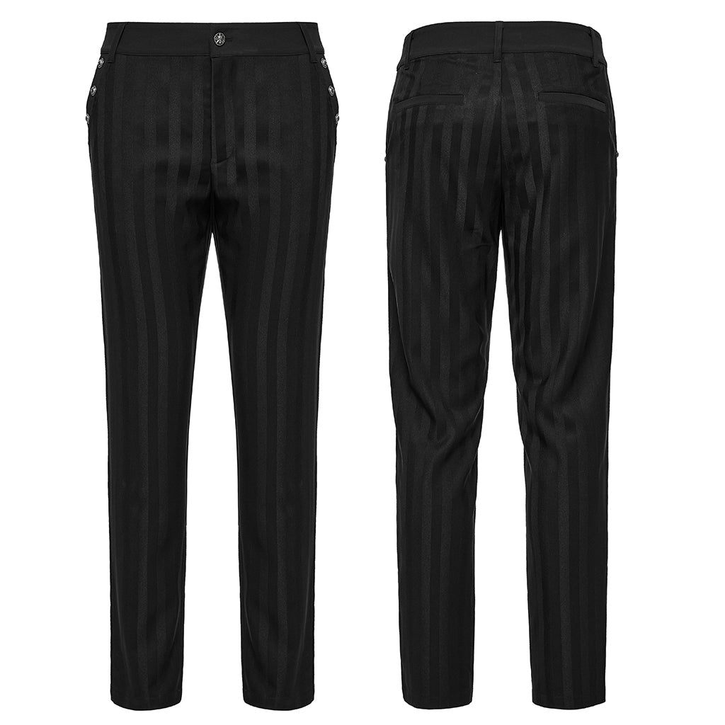 WK-723XCM Mens Gothic Striped Slim-Fit Steampunk Trousers