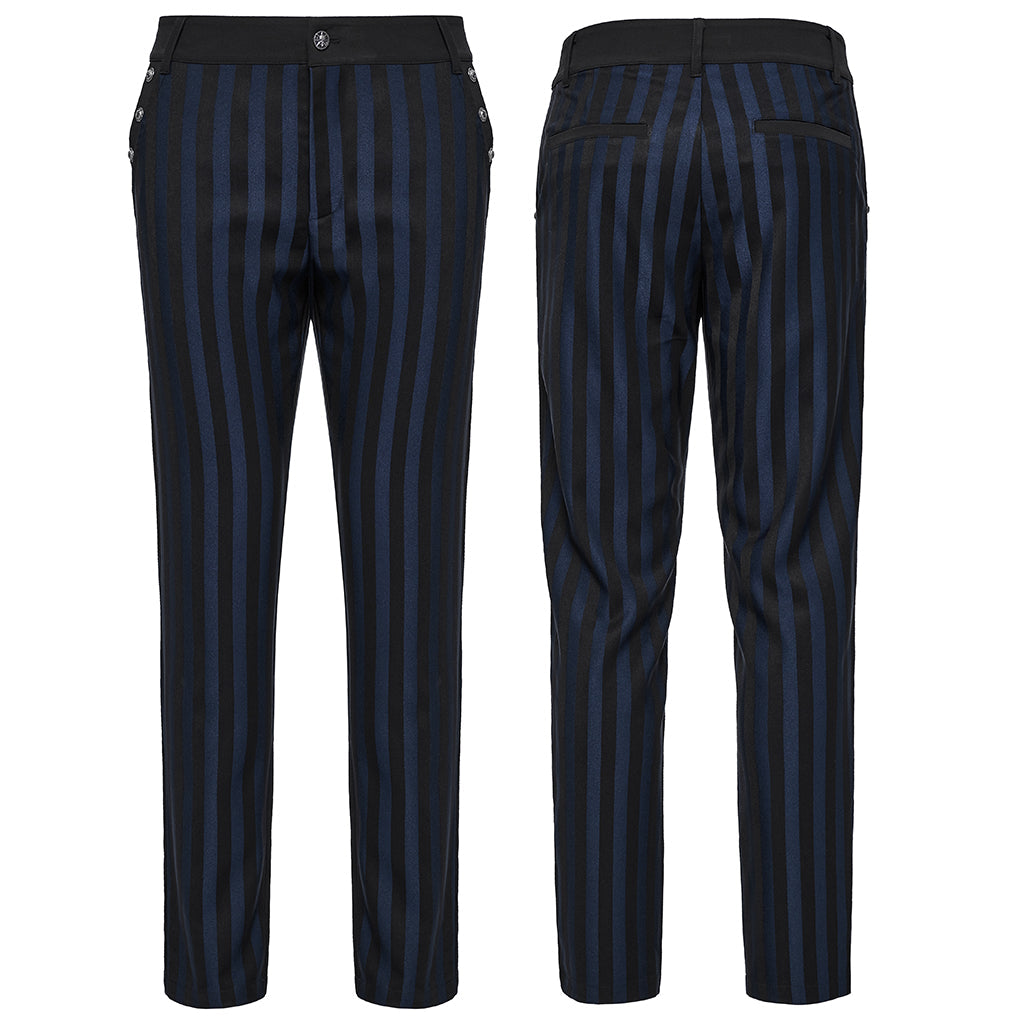 WK-723XCM Mens Gothic Striped Slim-Fit Steampunk Trousers
