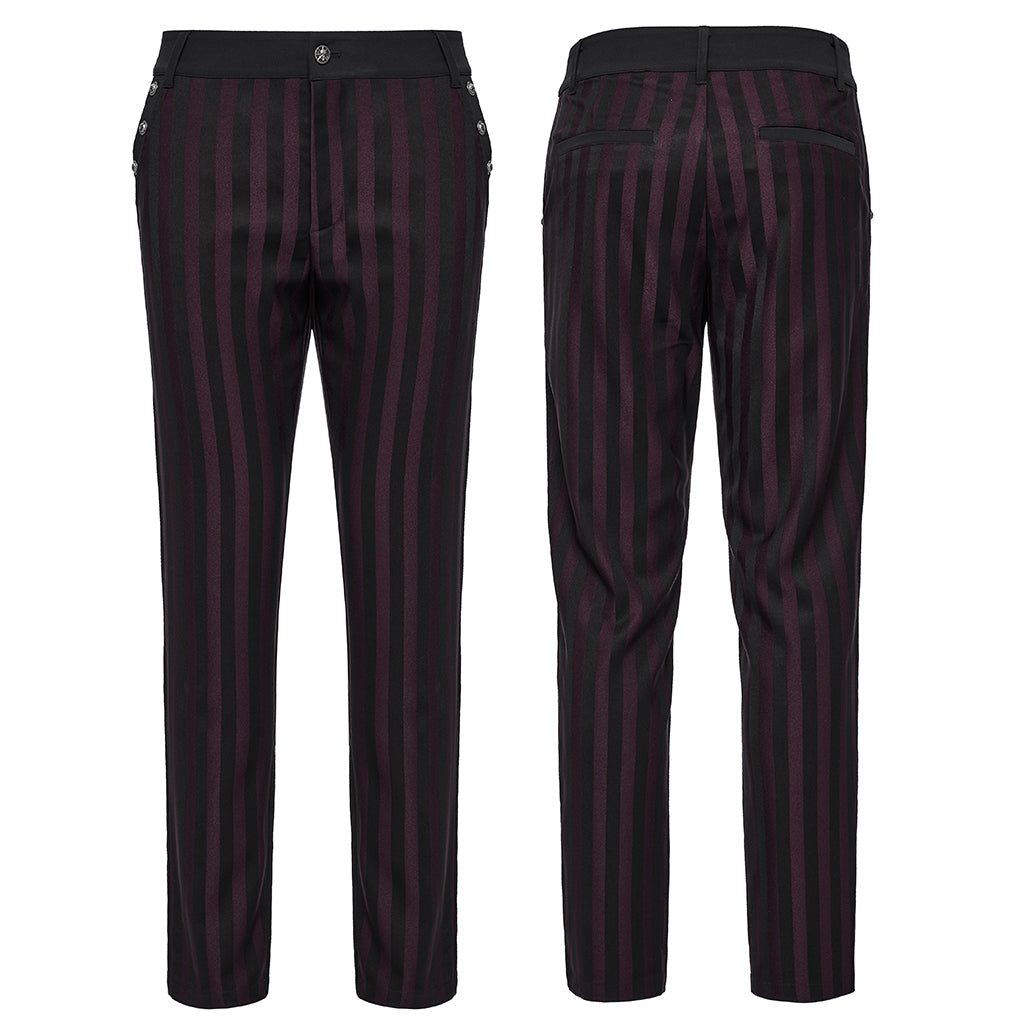 WK-723XCM Mens Gothic Striped Slim-Fit Steampunk Trousers