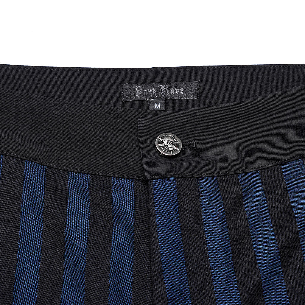 WK-723XCM Mens Gothic Striped Slim-Fit Steampunk Trousers