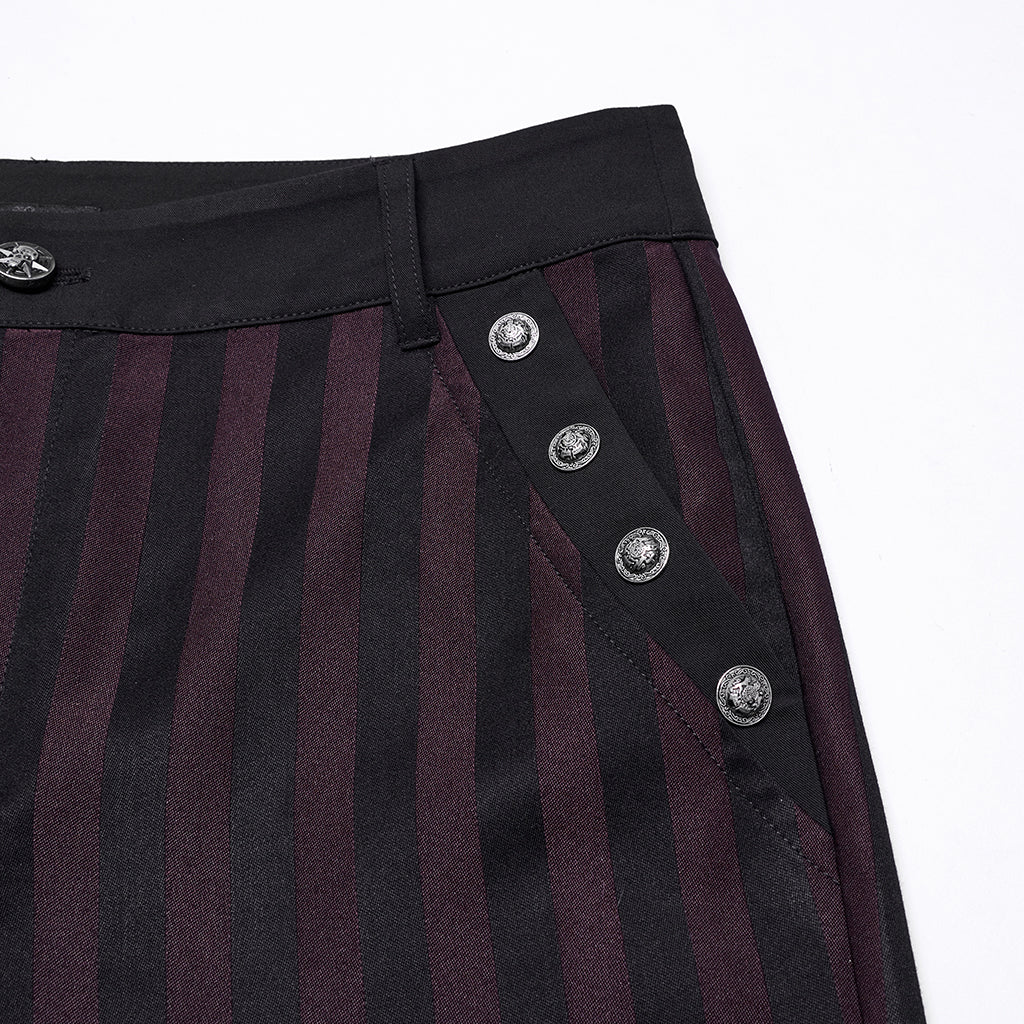 WK-723XCM Mens Gothic Striped Slim-Fit Steampunk Trousers