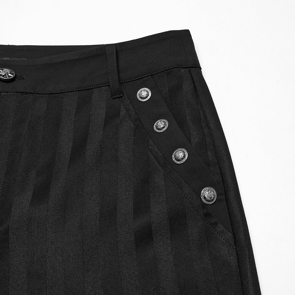 WK-723XCM Mens Gothic Striped Slim-Fit Steampunk Trousers