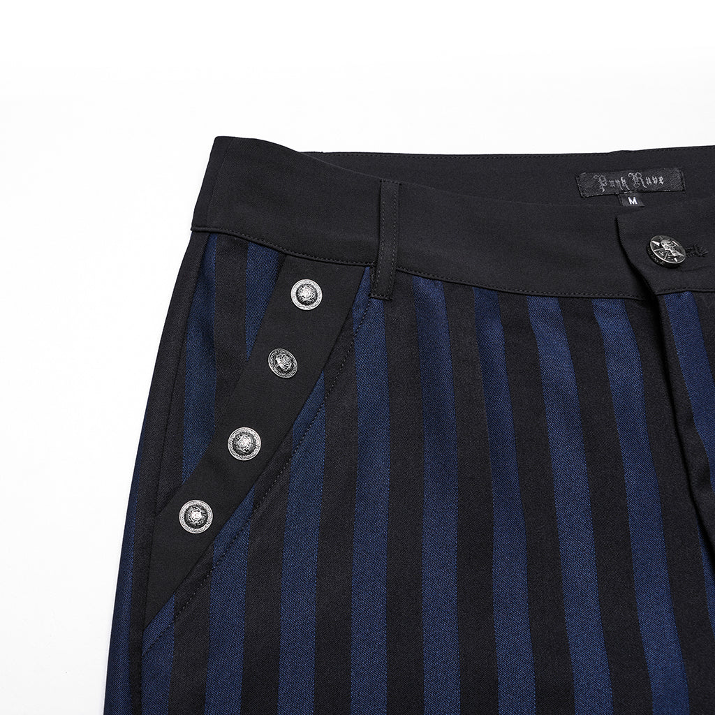 WK-723XCM Mens Gothic Striped Slim-Fit Steampunk Trousers