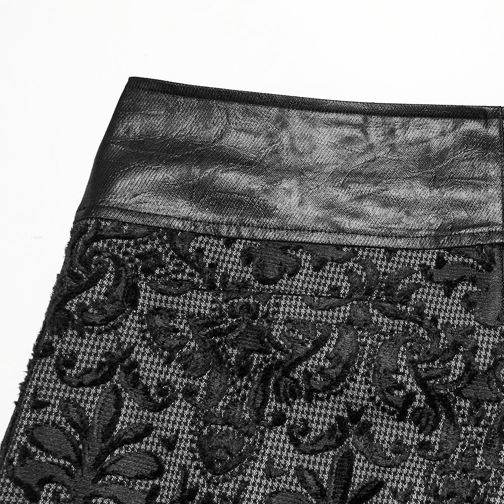 WK-725XCM Gothic Pants Black Lace Velvet Brocade High Waist Trousers
