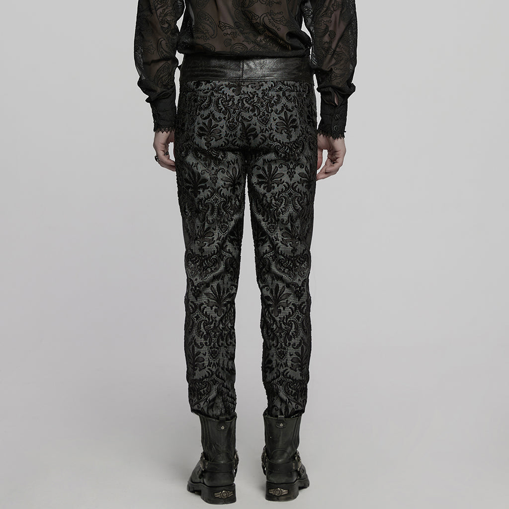 WK-725XCM Gothic Pants Black Lace Velvet Brocade High Waist Trousers