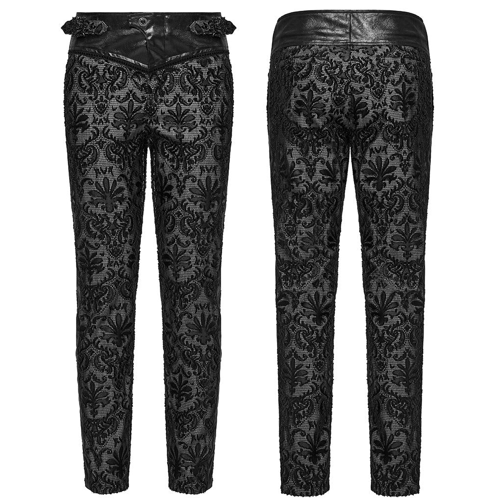 WK-725XCM Gothic Pants Black Lace Velvet Brocade High Waist Trousers