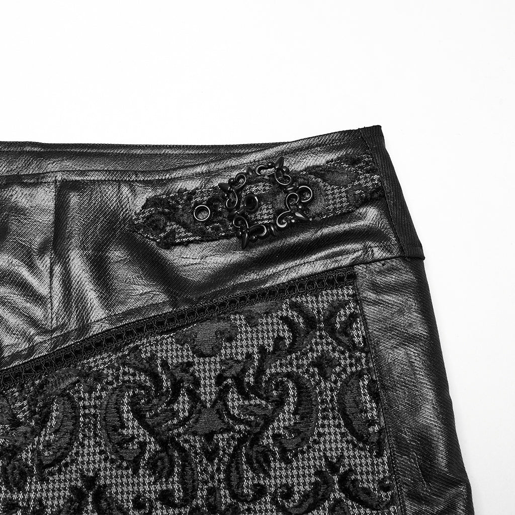 WK-725XCM Gothic Pants Black Lace Velvet Brocade High Waist Trousers