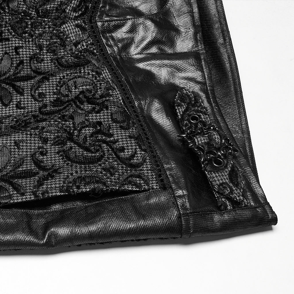 WK-725XCM Gothic Pants Black Lace Velvet Brocade High Waist Trousers