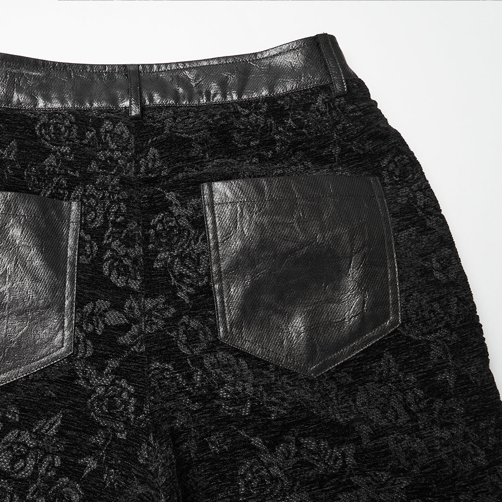 WK-729XCF Gothic Pants Black Brocade Flare High-Waisted Zipper Buckle Design