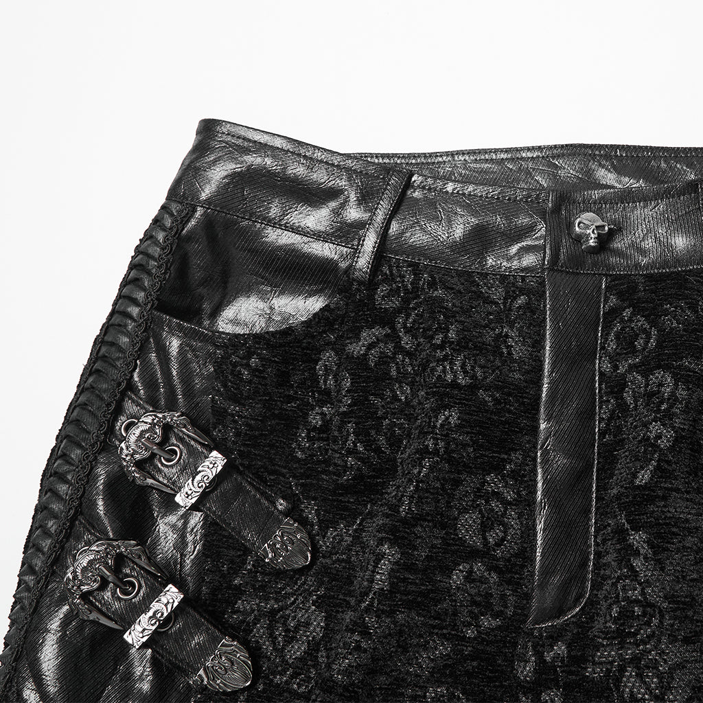 WK-729XCF Gothic Pants Black Brocade Flare High-Waisted Zipper Buckle Design