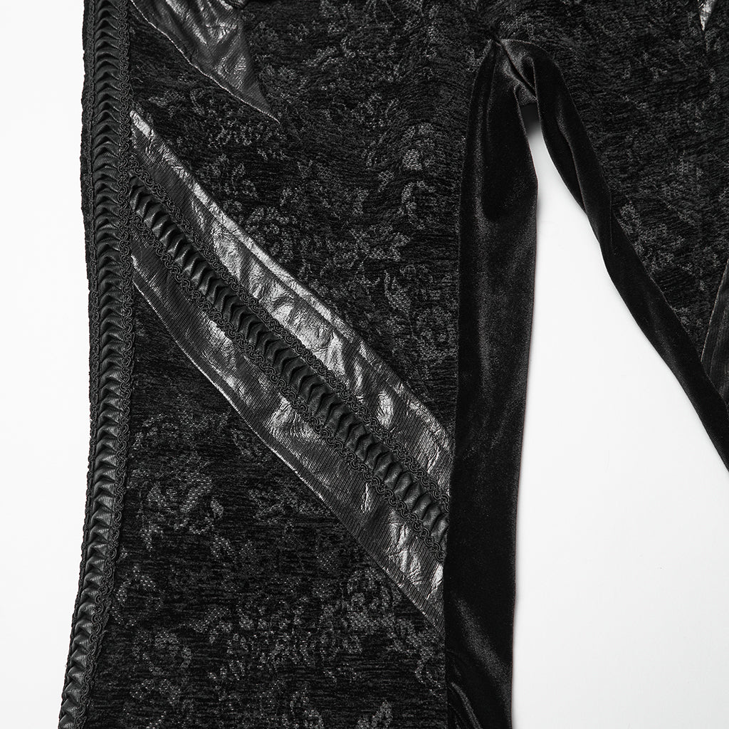 WK-729XCF Gothic Pants Black Brocade Flare High-Waisted Zipper Buckle Design