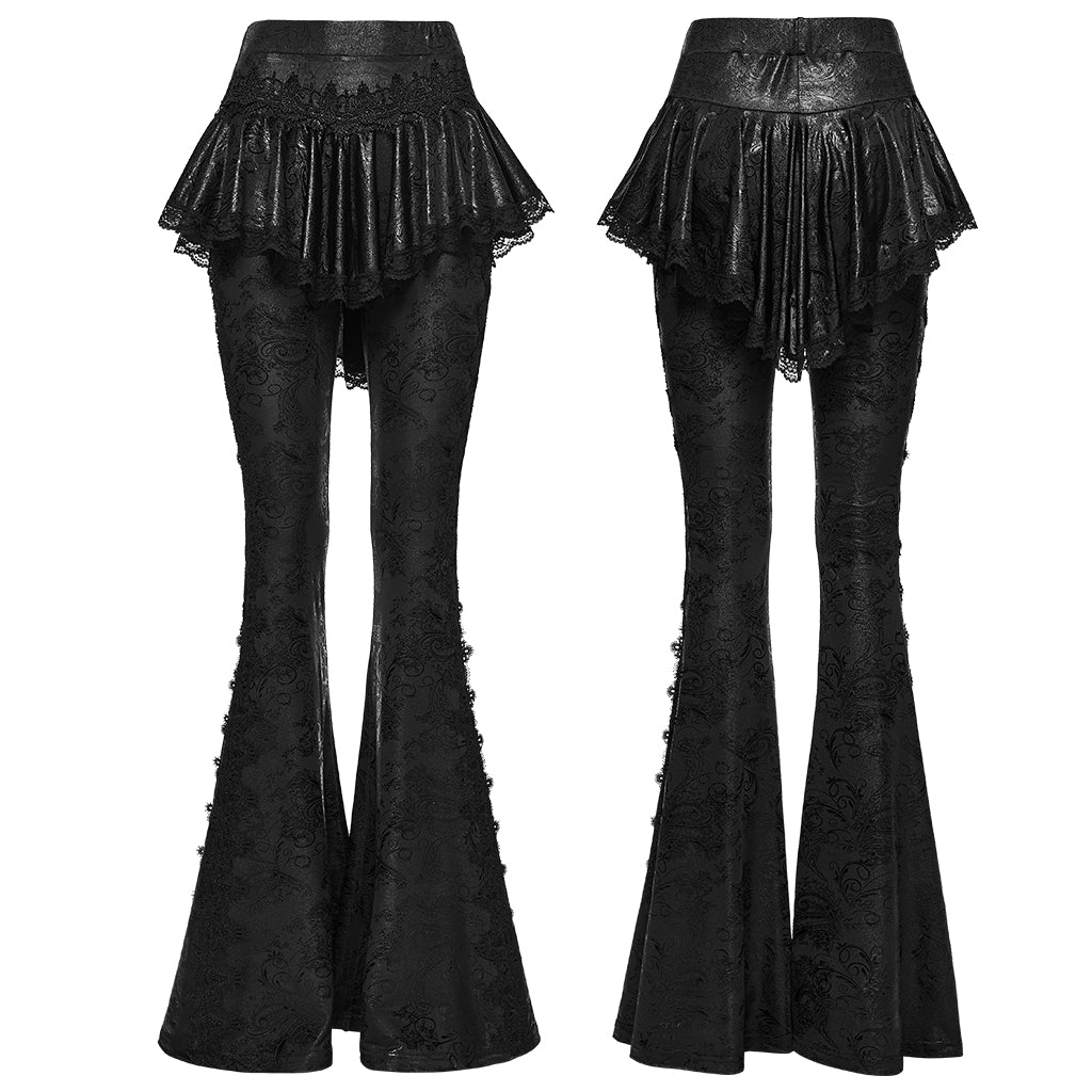WK-731XCF Gothic Pants Flare Lace Overlay Metallic Burgundy Design