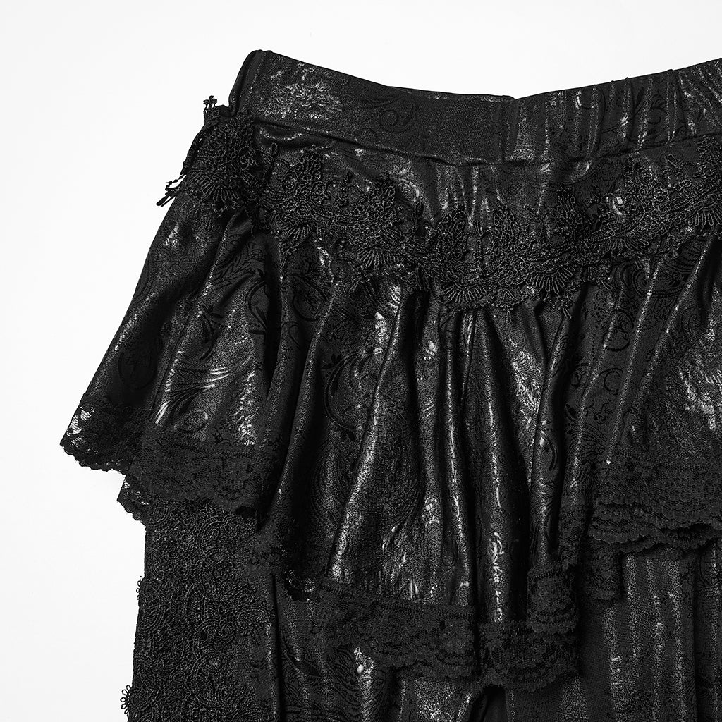 WK-731XCF Gothic Pants Flare Lace Overlay Metallic Burgundy Design