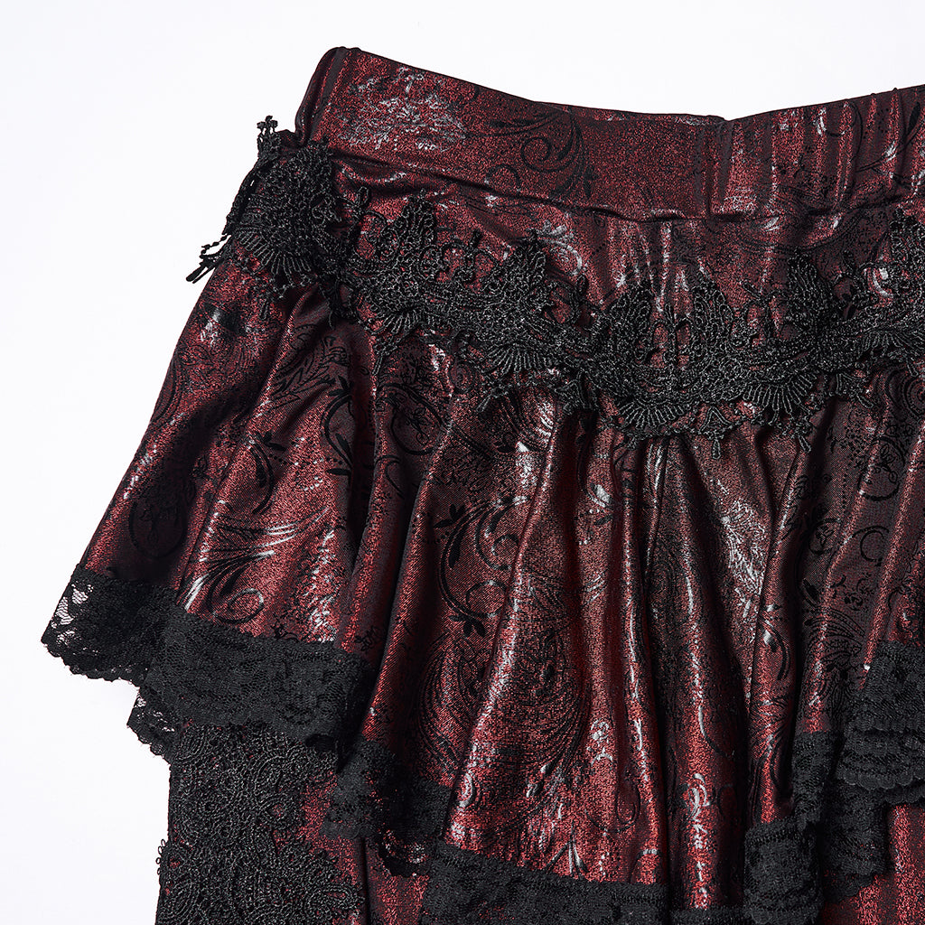 WK-731XCF Gothic Pants Flare Lace Overlay Metallic Burgundy Design