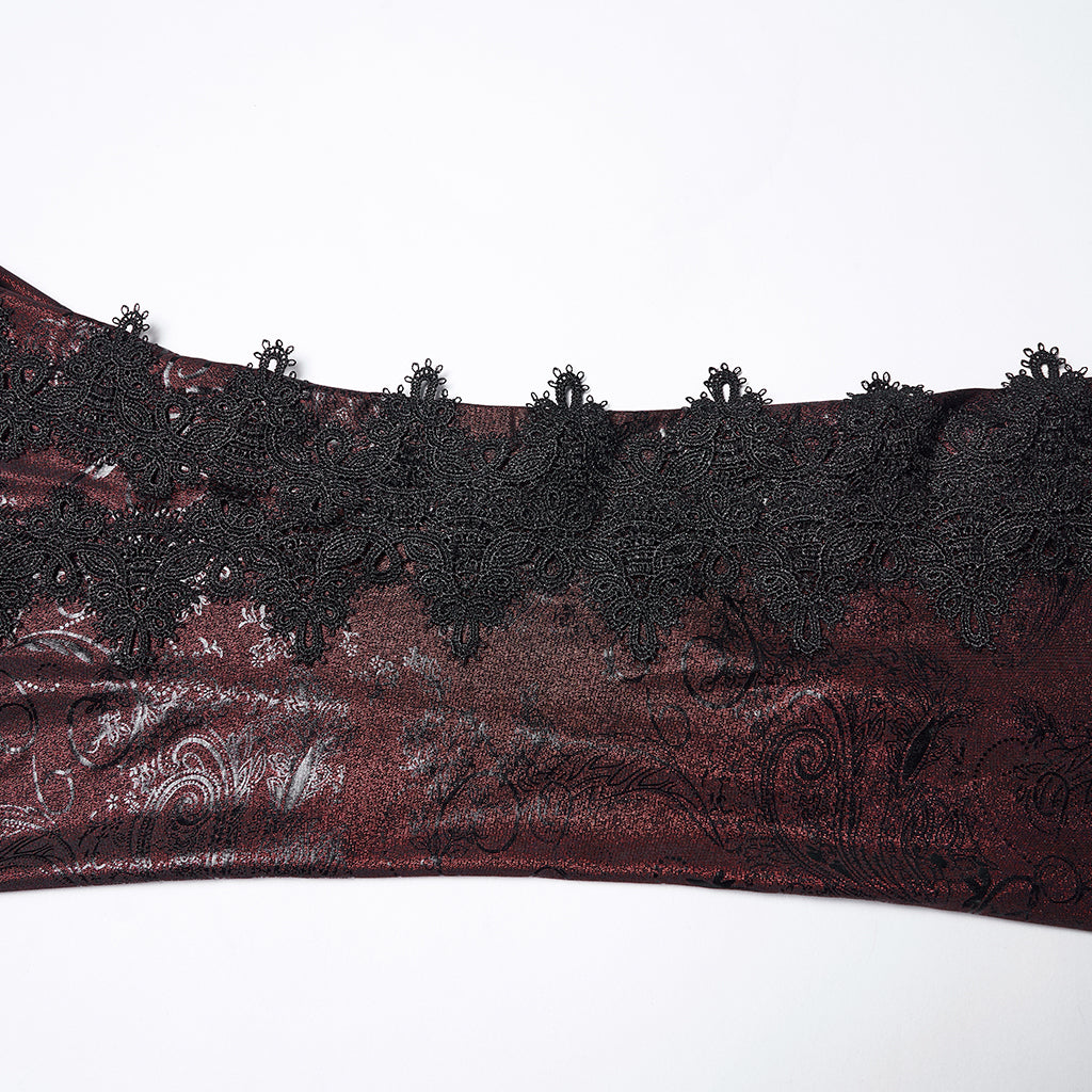 WK-731XCF Gothic Pants Flare Lace Overlay Metallic Burgundy Design