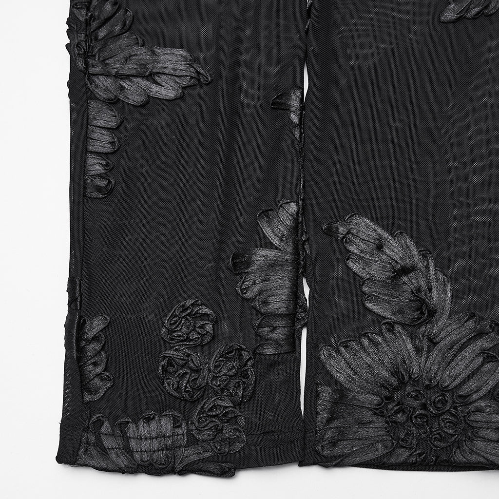 WK-732DDF Gothic Pants Sheer Embroidered Floral Lace High-Waist Leggings