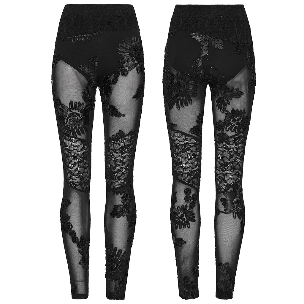 WK-732DDF Gothic Pants Sheer Embroidered Floral Lace High-Waist Leggings