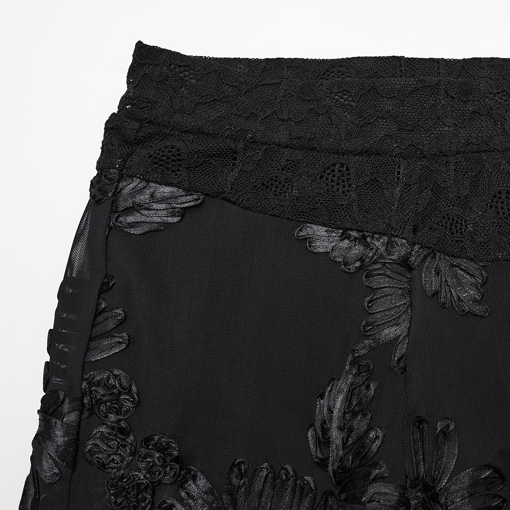 WK-732DDF Gothic Pants Sheer Embroidered Floral Lace High-Waist Leggings