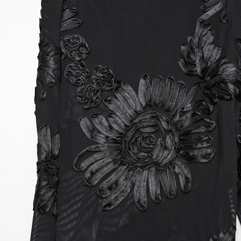 WK-732DDF Gothic Pants Sheer Embroidered Floral Lace High-Waist Leggings