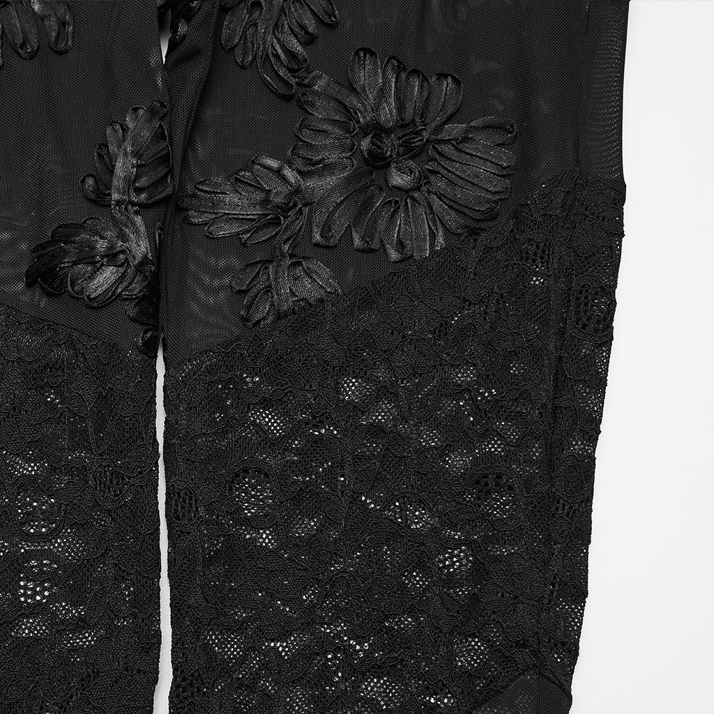 WK-732DDF Gothic Pants Sheer Embroidered Floral Lace High-Waist Leggings