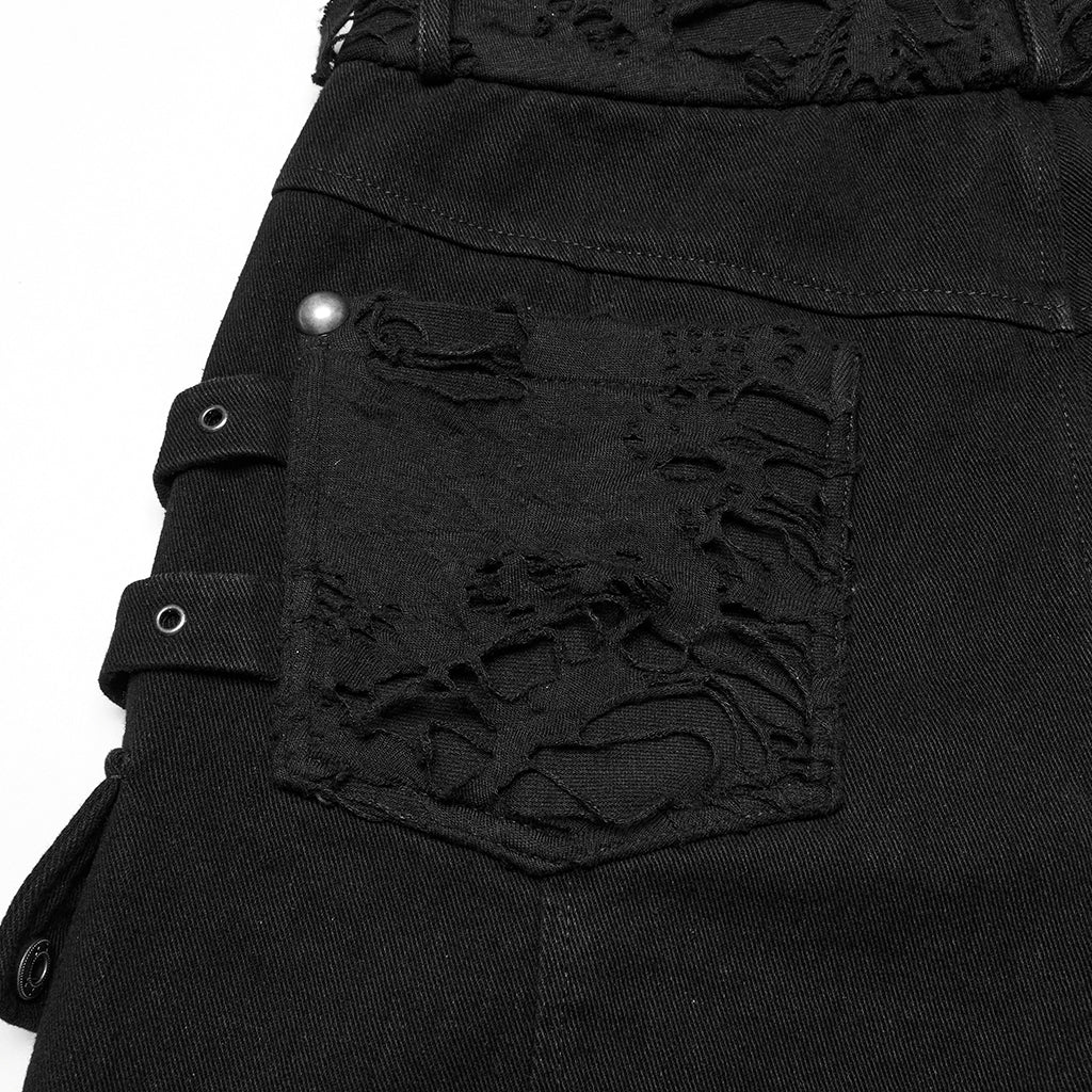 WK-733XDM Edgy Distressed Knee-Length Punk Pants with Studded Details