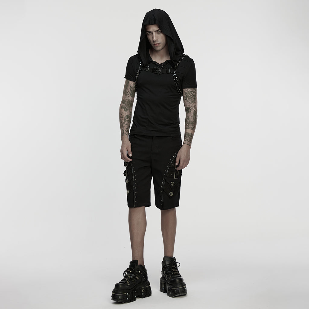 WK-735XDM Mens Gothic Buckle Studded Cargo Punk Pants Shorts