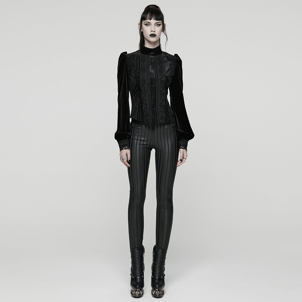 WK-737DDF Edgy High-Waisted Gothic Pants with Sleek Shimmer Design