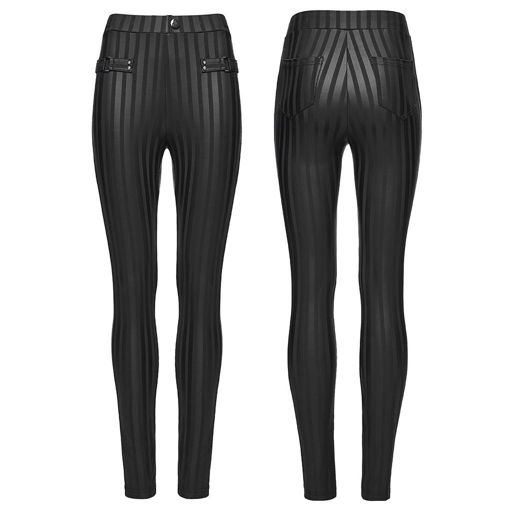 WK-737DDF Edgy High-Waisted Gothic Pants with Sleek Shimmer Design