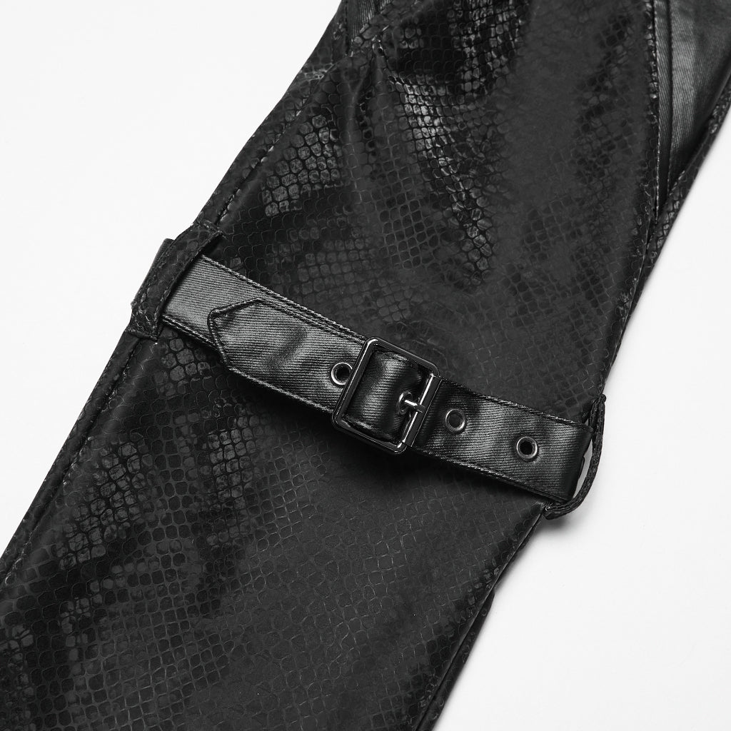 WK-738PCF Edgy Faux Leather Buckled Punk Pants with Stud Accents