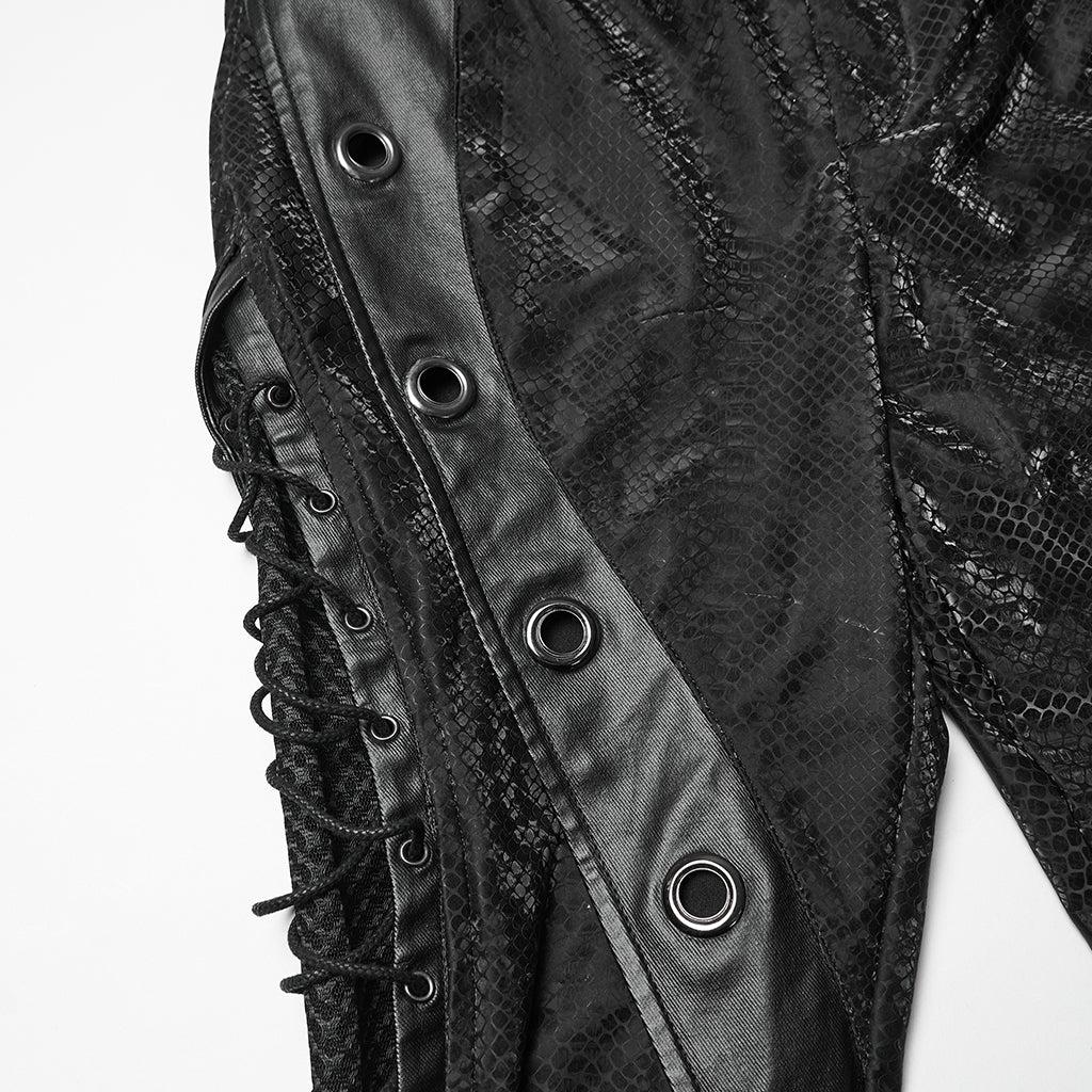 WK-738PCF Edgy Faux Leather Buckled Punk Pants with Stud Accents