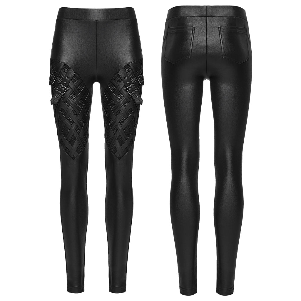 WK-739DDF Edgy Gothic Punk Pants with Leather Strap Detailing