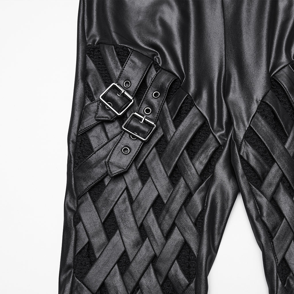 WK-739DDF Edgy Gothic Punk Pants with Leather Strap Detailing
