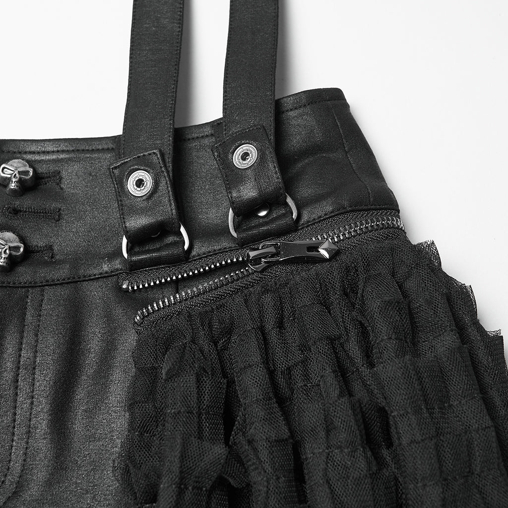 WK-741PDF Gothic Layered Tulle Punk Skirt with Fishnet Detail
